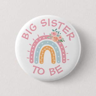 Big Sister to be Baby shower Button Regenboog them