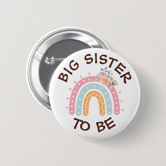 Big Sister to be Baby shower Button Regenboog them (Voorkant /achterkant)