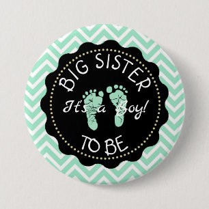 Big Sister to be Green Chevron Baby shower knop Ronde Button 7,6 Cm