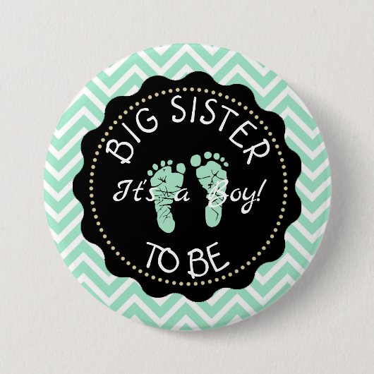 Big Sister to be Green Chevron Baby shower knop Ronde Button 7,6 Cm (Voorkant)