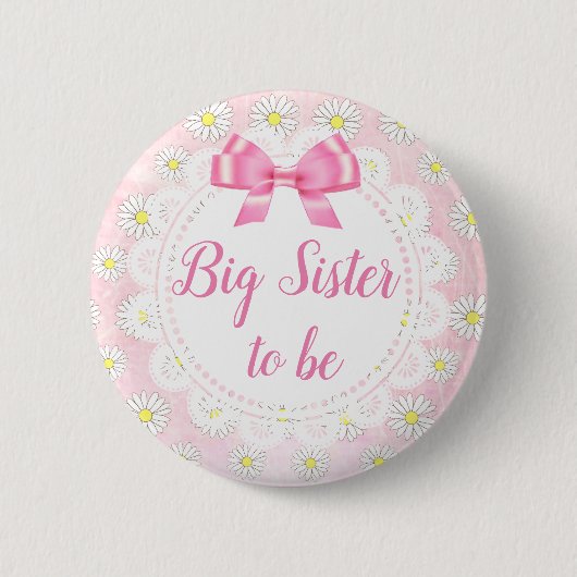 Big Sister to be Pink Daisies Baby shower Button (Voorkant)