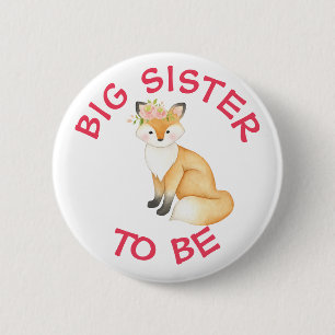 Big Sister to be Woodland Animals Baby shower Ronde Button 5,7 Cm