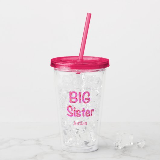 Big Sister Typography Personalized with Name Acryl Drinkbeker (Achterkant ijs)