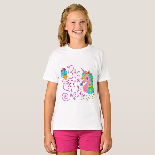 "Big Sister" Unicorn Kinder T-shirt (Voorkant volledig)