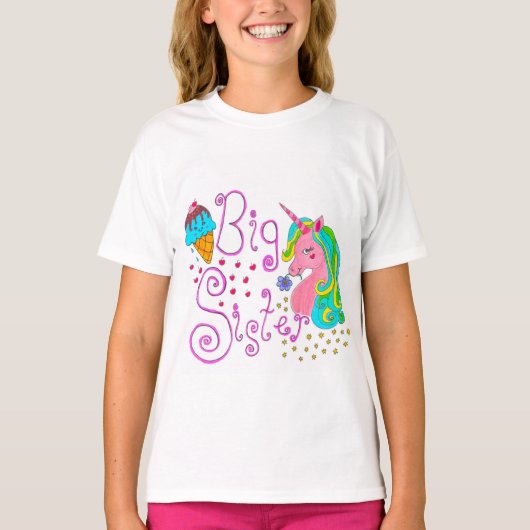 "Big Sister" Unicorn Kinder T-shirt (Voorkant)