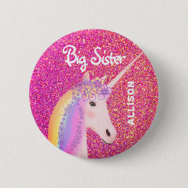 Big Sister Unicorn Pink Glitter - Aangepast Ronde Button 5,7 Cm