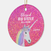 Big Sister Unicorn Pink Glitter Monogram zonder bl Keramisch Ornament (Links)