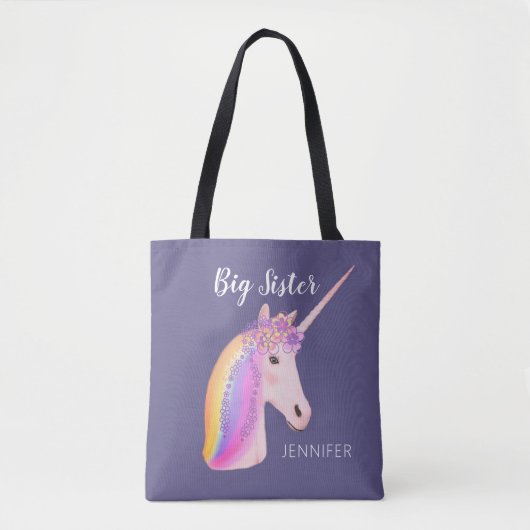 Big Sister Unicorn Rainbow Paars gepersonaliseerd Tote Bag (Voorkant)