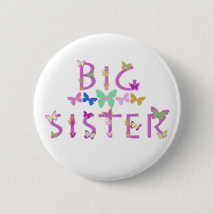 Big Sister, vlinders en bloemen knop Ronde Button 5,7 Cm
