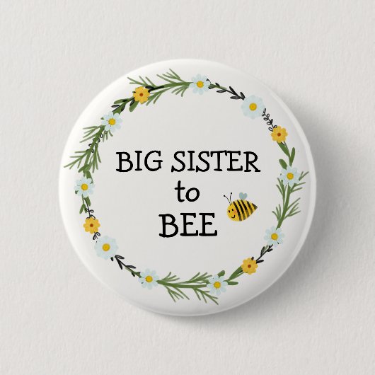 Big Sister voor Baby shower bij bijen Ronde Button 5,7 Cm (Voorkant)