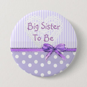 Big Sister voor Baby shower Button: Paarse Bow Ronde Button 7,6 Cm