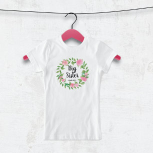 Big Sister Waterverf Floral Wreator met naam T-shirt