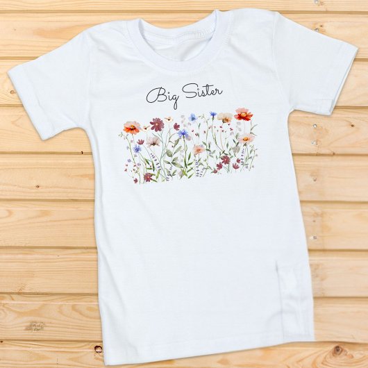 Big Sister Waterverf Kleurrijke Wildflower Meadow Kinder Shirts