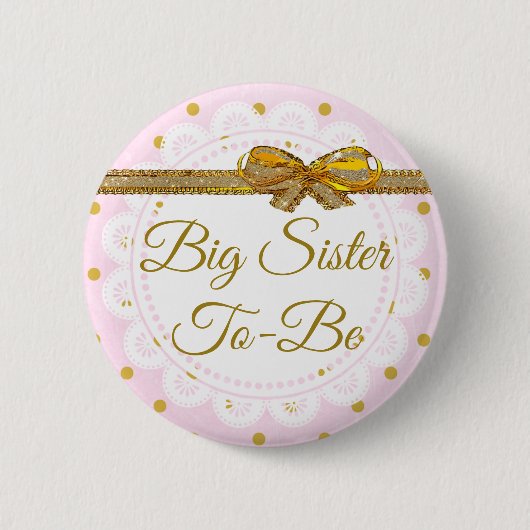 Big Sister wordt Baby shower roze en gouden Button (Voorkant)