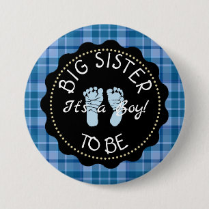 BIG SISTER wordt Blue Plaid Baby shower-knop Ronde Button 7,6 Cm