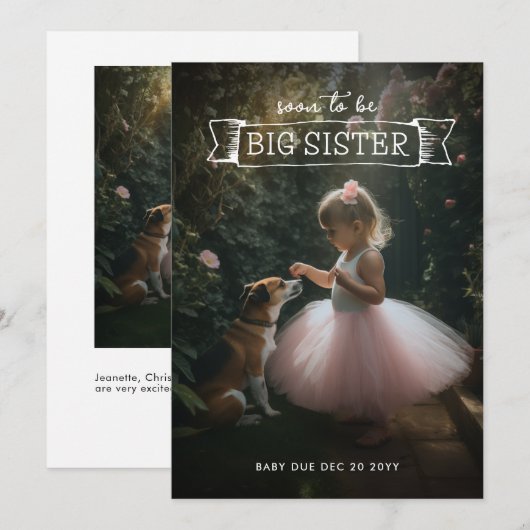 Big Sister Zwangerschap Aankondiging Foto (Voorkant / Achterkant)