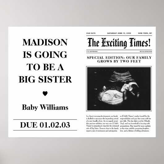 Big Sister zwangerschapsaankondiging krantenvouw Poster (Voorkant)
