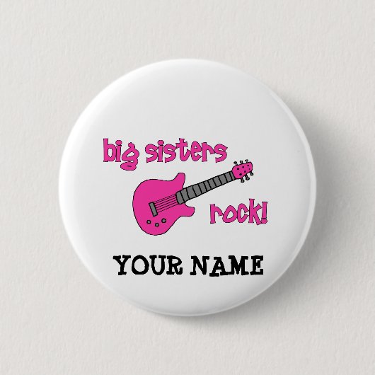 Big Sisters Rock! met roze gitaar Ronde Button 5,7 Cm (Voorkant)
