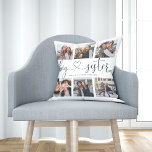 Big Sisters Script Gift for Sisters Photo Collage Kussen<br><div class="desc">Een speciaal en gedenkwaardig fotocollage cadeau voor je grote zus. Het ontwerp kenmerkt een zes-foto collage lay-out om zes van uw eigen speciale foto's te tonen. "Big Sister" is ontworpen in een stijlvolle zwarte scriptkalligrafie en aangepast aan de namen van de zus. Stuur een gedenkwaardig en speciaal cadeau naar je...</div>