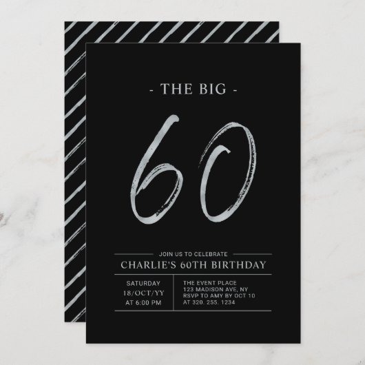 Big Sixty | Zilver & Zwart 60ste verjaardagsfeest Kaart (Voorkant / Achterkant)