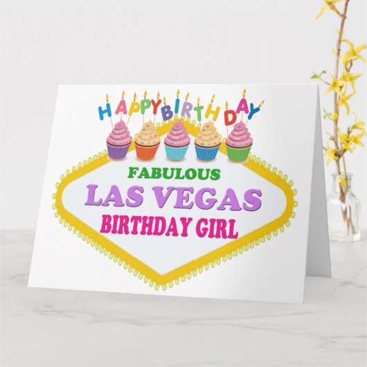 BIG SIZE HAPPY BIRTHDAY LAS VEGAS GIRL KAART (Gele Bloem)