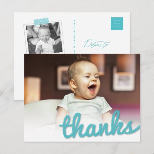 Big Sketch Bedankt Boy's Birthday Foto bedankt Briefkaart (Voorkant / Achterkant)