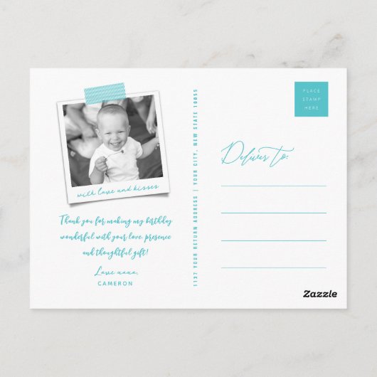 Big Sketch Bedankt Boy's Birthday Foto bedankt Briefkaart (Achterkant)