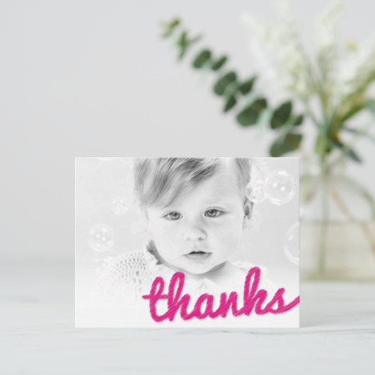 Big Sketch Bedankt Girl's Birthday Foto Dank u Briefkaart (Staand voorkant)