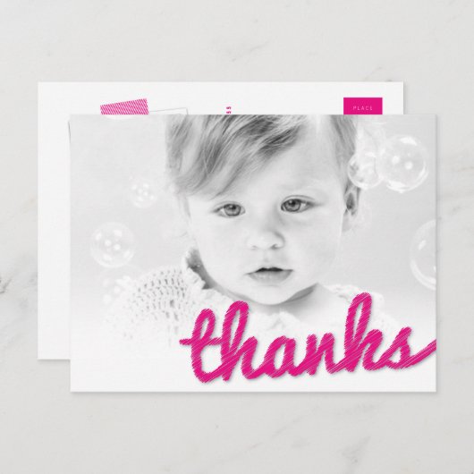 Big Sketch Bedankt Girl's Birthday Foto Dank u Briefkaart (Voorkant / Achterkant)