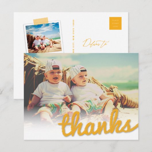 Big Sketch Bedankt Twins Verjaardagsfoto Bedankt Briefkaart (Voorkant / Achterkant)