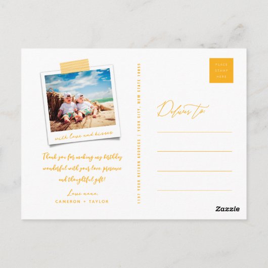 Big Sketch Bedankt Twins Verjaardagsfoto Bedankt Briefkaart (Achterkant)