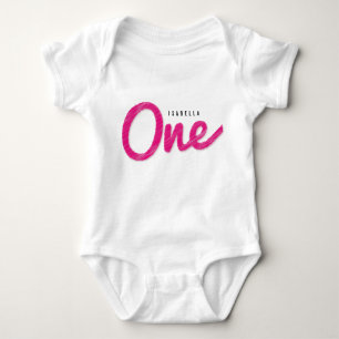 Big Sketch One Pink Baby Girl First Birthday Party Romper