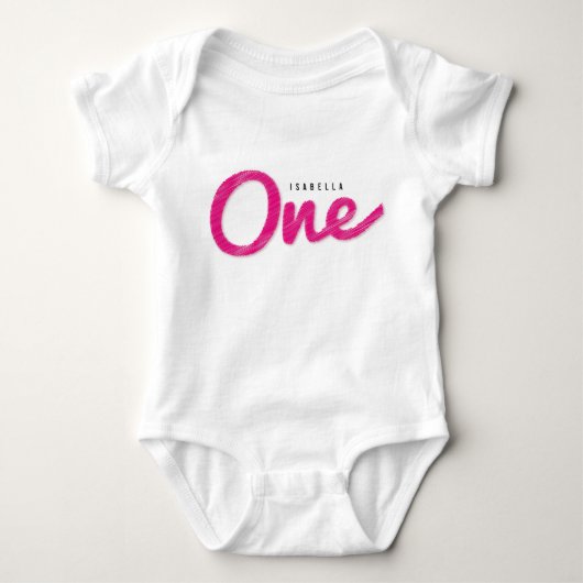 Big Sketch One Pink Baby Girl First Birthday Party Romper (Voorkant)