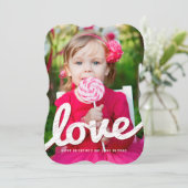 Big Sketched Love Typography Valentijnsdag Foto Feestdagenkaart (Staand voorkant)