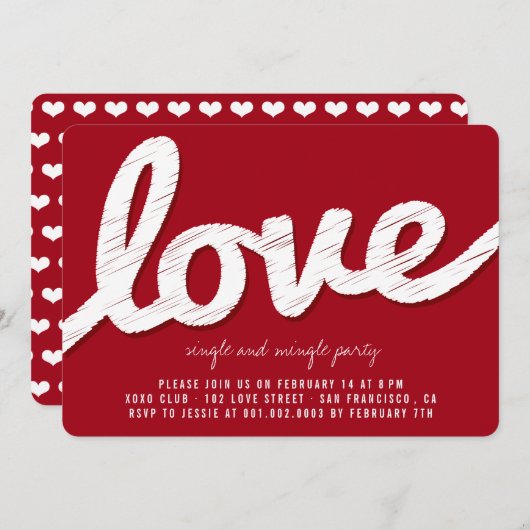 Big Sketched Love Valentijnsdag Party Kaart (Voorkant / Achterkant)