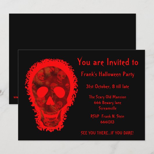 Big Skull Red 'You are InvUitnodigd'-uitnodiging Kaart (Voorkant / Achterkant)