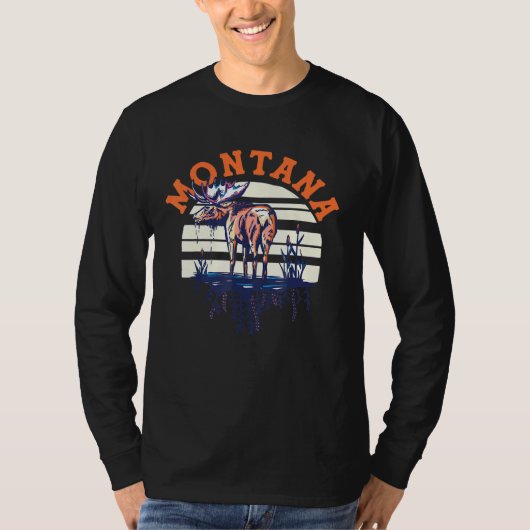 Big Sky Land Montana Cool Retro Moose Travel T-shirt (Voorkant)