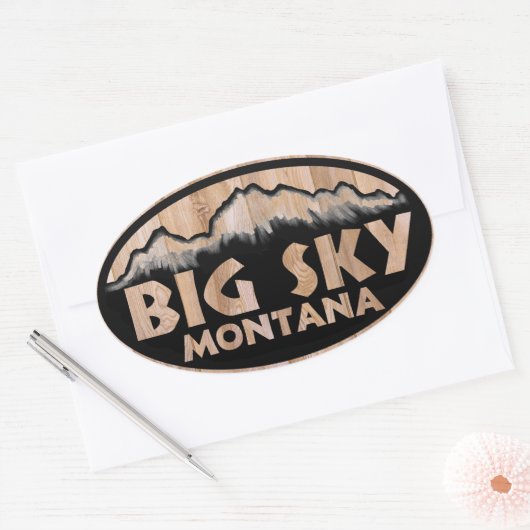 Big Sky Montana houten ovale stickers (Envelop)
