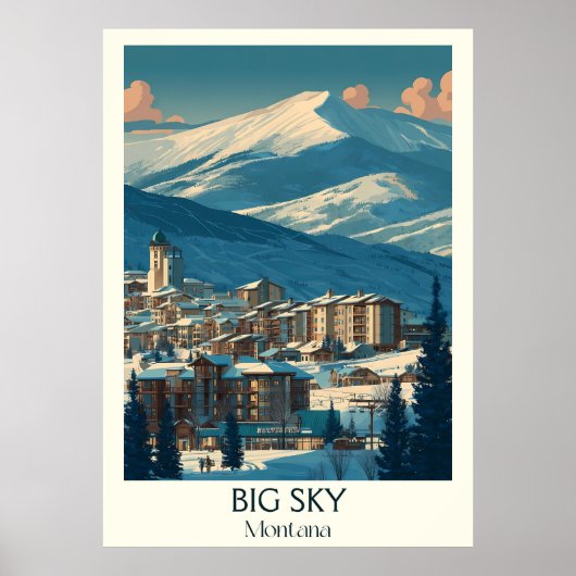 Big Sky Montana  skigebied Mountain Art Poster (Voorkant)