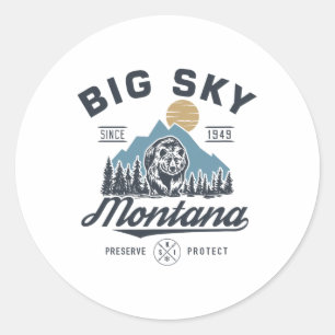 Big - Sky Montana Sneeuw Skisport Trendy Retro Lod Ronde Sticker