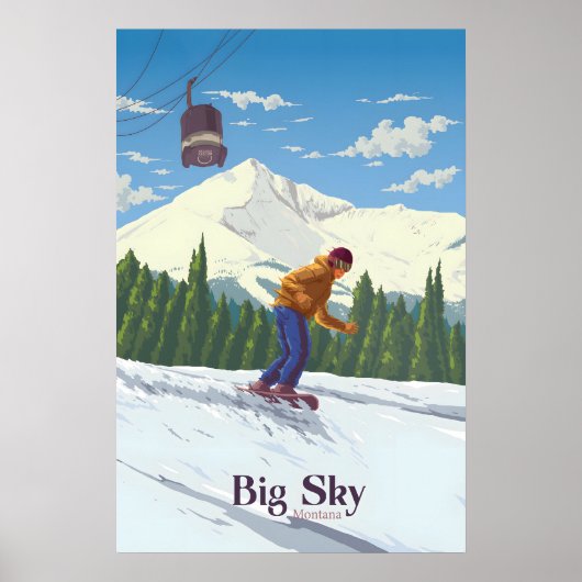 Big Sky Montana Snowboarden Reisposter Poster (Voorkant)