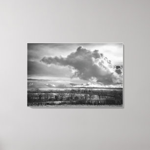 Big Sky Over Wiltshire, beeldende kunst zwart-wit Canvas Afdruk