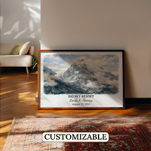 Big Sky Resort Montana Poster, Aquarel, Op Maat Poster