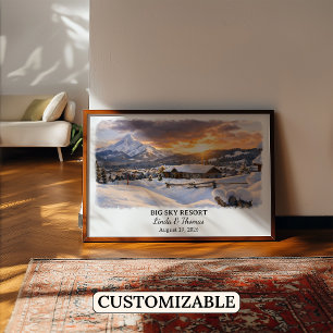 Big Sky Resort Montana Poster, Aquarel, Op Maat Poster
