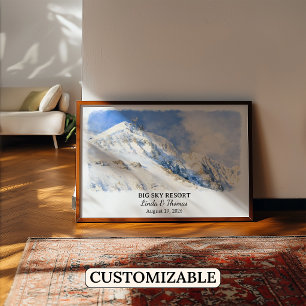 Big Sky Resort Montana Poster, Watercolor, Op Maat Poster