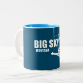 Big Sky Resort Montana Skier Tweekleurige Koffiemok (Voorkant links)