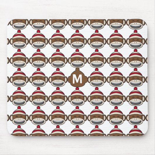 Big Smile Sock Monkey Emoji Monogrammed Muismat (Voorkant)