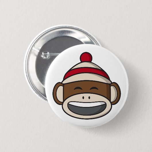 Big Smile Sock Monkey Emoji Ronde Button 5,7 Cm (Voorkant /achterkant)