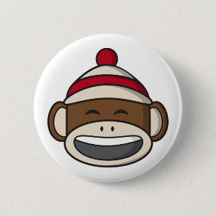 Big Smile Sock Monkey Emoji Ronde Button 5,7 Cm