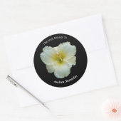 'Big Snowbird' Witte Daglelie op Zwarte Bookplaat Ronde Sticker (Envelop)